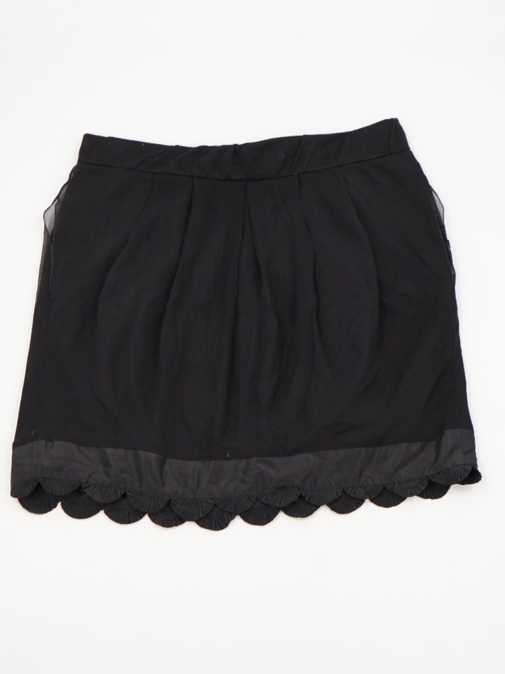 Chloe Mini Skirt Womens IT 40 Black Noir Pleated Scalloped Hem Made in France NW
